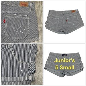 Junior’s Levi Levi’s 5 Small Shorts Jeans Rolled Stretch Stripes Navy Railroad